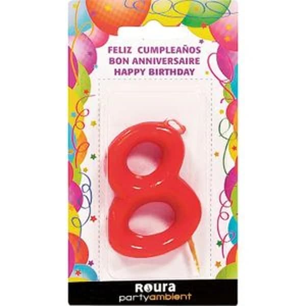 Vela de Aniversario Roja, Número 8 - 1 ud - Imagen del producto en Findit