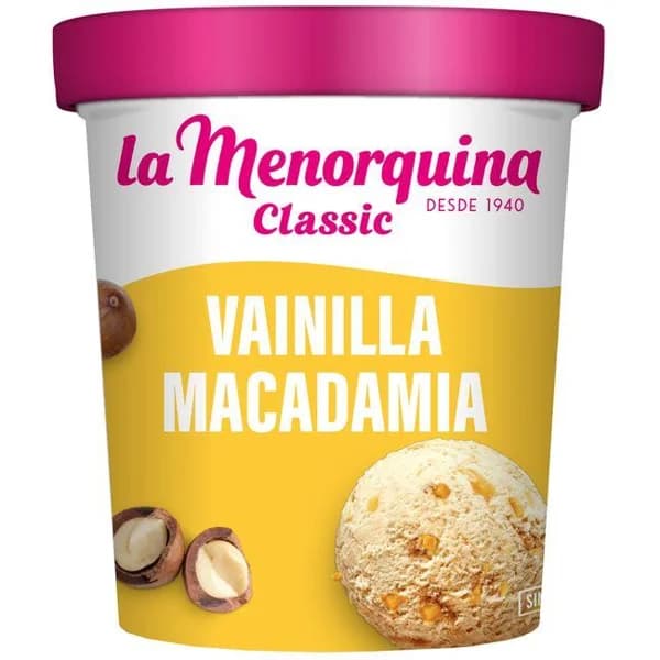 Helado de vainilla macadamia LA MENORQUINA, tarrina 300 g - 0.3 kg - Imagen del producto en Findit