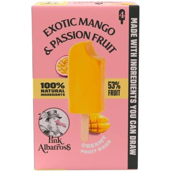 Helado cremoso de mango, maracuya PINK ALBATROSS, pack 4x48 g - 0.19 kg - Imagen del producto en Findit
