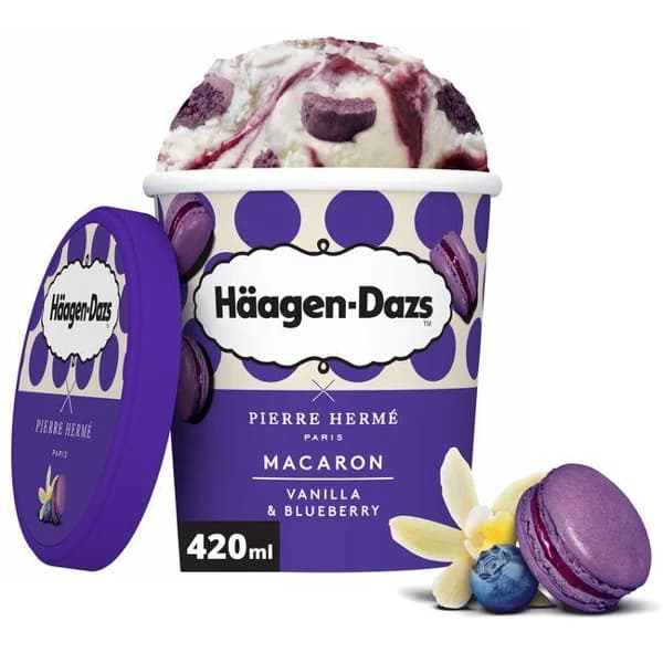 Helado macarron de Vainilla&Blueberry HAAGEN DAZS, tarrina 360 g - 1 ud - Imagen del producto en Findit