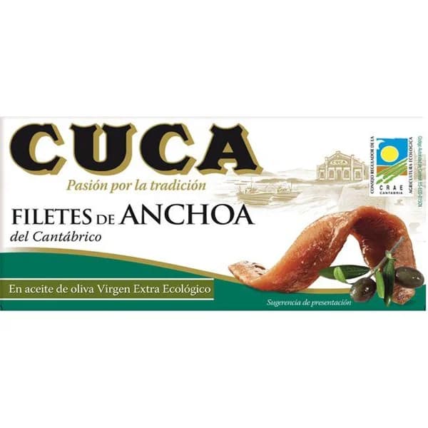 Filete de anchoa aceite de oliva ecológica CUCA, lata 29 g - 1 ud - Imagen del producto en Findit