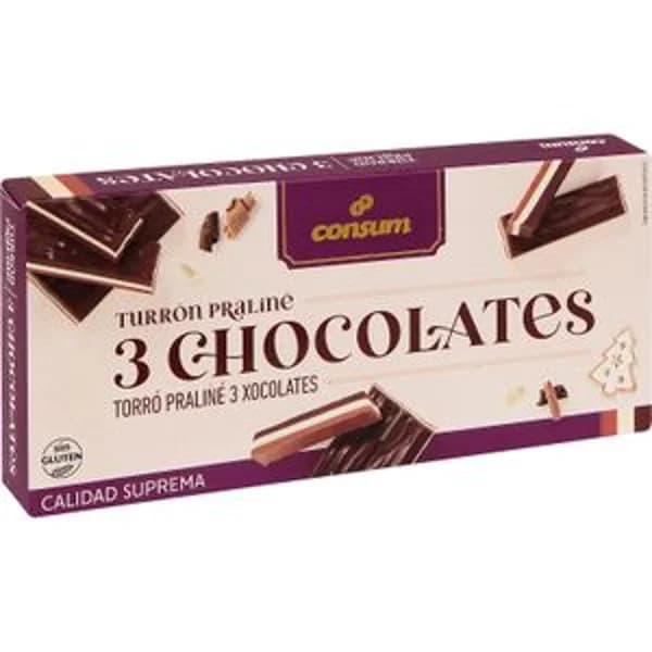 Turrón Praliné Tres Chocolates - 1 ud - Imagen del producto en Findit