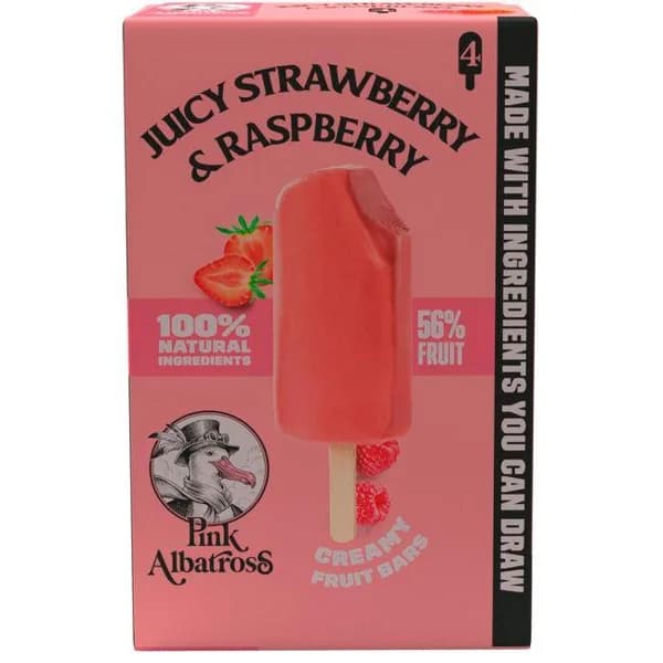 Helado cremoso de fresa-frambuesa PINK ALBATROSS, pack 4x48 g - 0.19 kg - Imagen del producto en Findit