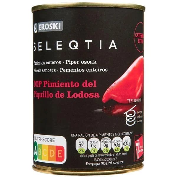 Pimiento de piquillo D.O. Lodosa EROSKI SELEQTIA, lata 350 g - 0.35 kg - Imagen del producto en Findit