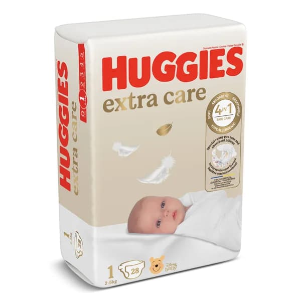 Pañales extra care 2-5 kgs talla 1 Huggies bolsa 28 unidades - 27.55 ud - Imagen del producto en Findit