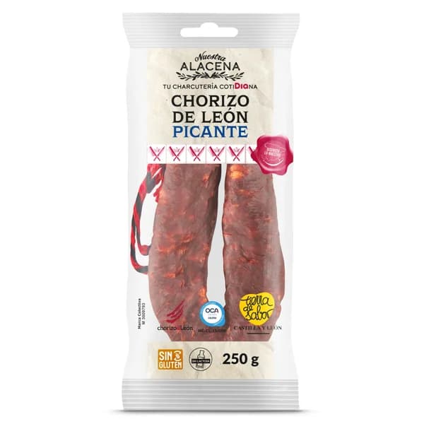 Chorizo de León picante Nuestra Alacena de Dia bolsa 250 g - 0.25 kg - Imagen del producto en Findit