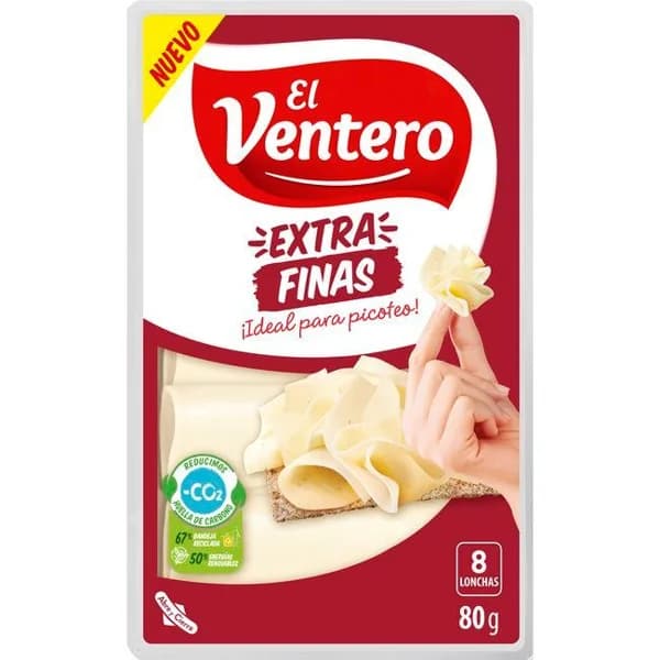 Queso VENTERO,  lonchas extrafinas, bandeja 80 g - 1 ud - Imagen del producto en Findit