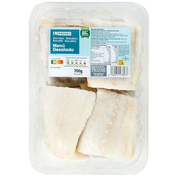 Bacalao desalado menú EROSKI, bandeja 700 g - 0.7 kg - Imagen del producto en Findit