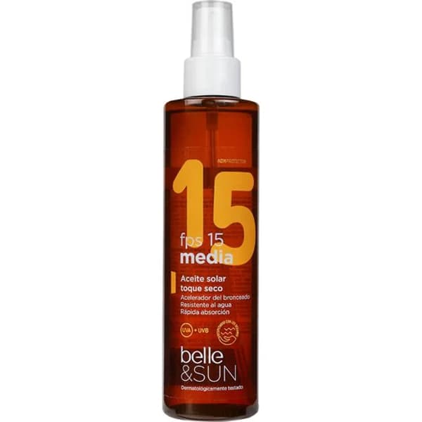Aceite solar toque seco FPS15 BELLE, spray 200 ml - 1 ud - Imagen del producto en Findit