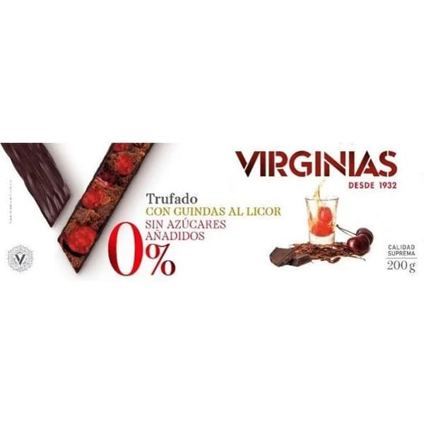 Turrón de choco-guinda al licor sin azúcar VIRGINIAS, caja 200 g - 1 ud - Imagen del producto en Findit