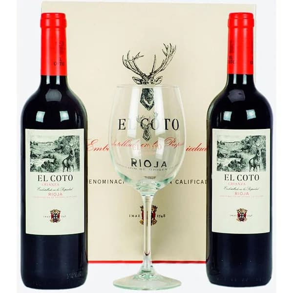 Vino Tinto Crianza D.O. Rioja EL COTO, pack 2x75 cl + Copa - 1 ud - Imagen del producto en Findit