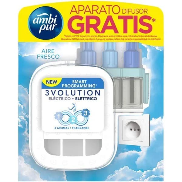 Ambientador eléct. aire 3 vol AMBIPUR, aparato+recambio 21 ml - 1 ud - Imagen del producto en Findit