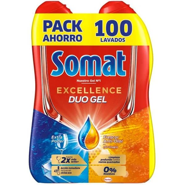 Lavavajillas gel excell vinagre SOMAT, pack 2x50 dosis - 100 ud - Imagen del producto en Findit