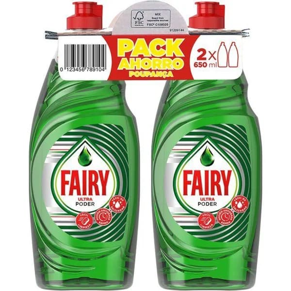 Lavavajillas a mano ultra FAIRY ULTRAPODER, pack 2x650 ml - 1.3 l - Imagen del producto en Findit