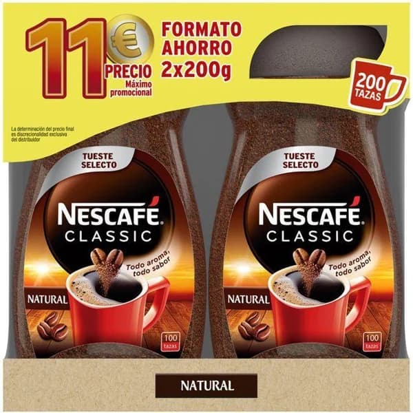 Café soluble natural NESCAFÉ, pack 2x200 g - 1 ud - Imagen del producto en Findit
