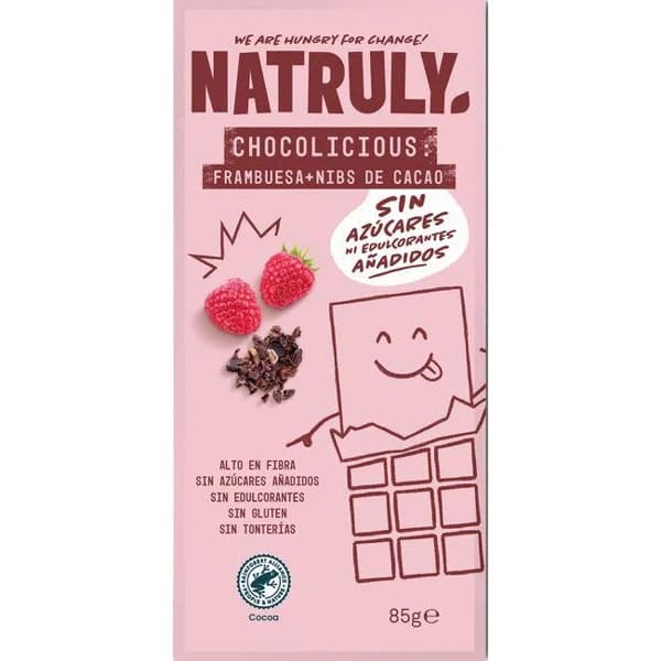 Chocolicious de frambuesa y nibs de cacao NATRULY, tableta 85 g - 1 ud - Imagen del producto en Findit
