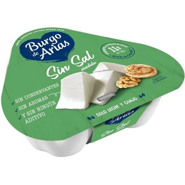 Queso fresco sin sal BURGO DE ARIAS, pack 3x72 g - 1 ud - Imagen del producto en Findit
