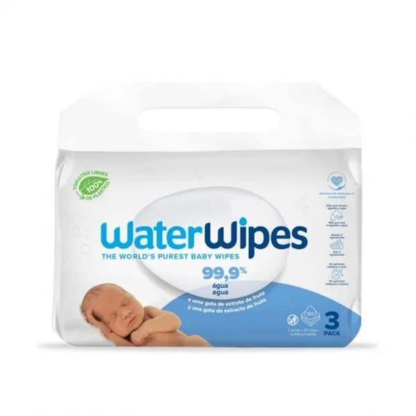 Toallitas sensibles para recién nacido biodegradables sin fragancia WaterWipes pack 3 paquetes de 60 ud. - 170.14 ud - Imagen del producto en Findit