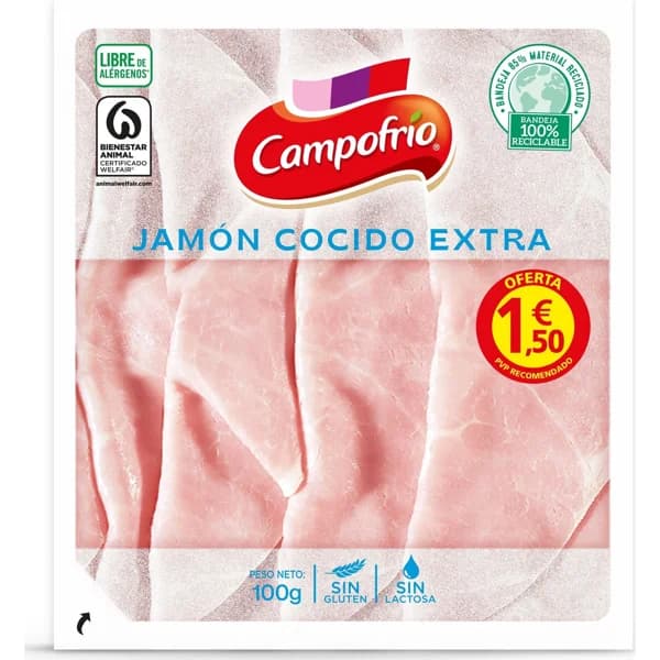 Jamón Cocido Extra Lonchas - 0.1 kg - Imagen del producto en Findit