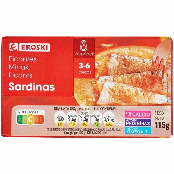 Sardina picantes EROSKI, lata 115 g - 1 ud - Imagen del producto en Findit