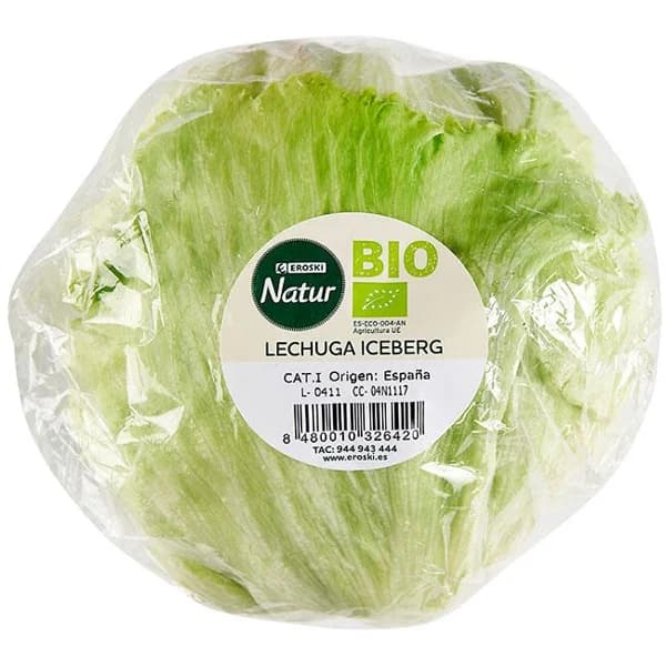 Lechuga iceberg ecológica EROSKI NATUR BIO, pieza aprox. 400 g - 1 ud - Imagen del producto en Findit