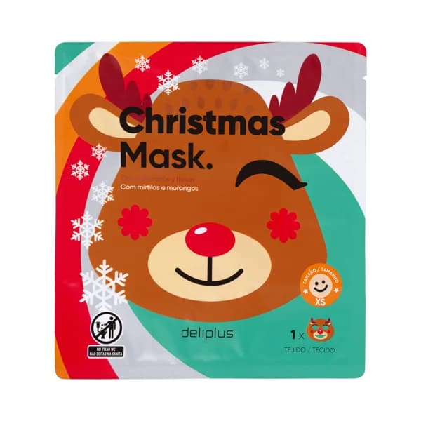 Mascarilla facial navideña Christmas Mask Deliplus con extractos de arándanos y fresas - 1 ud - Imagen del producto en Findit