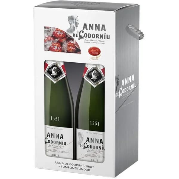 Estuche Cava Brut CODORNÍU ANNA, pack 2x75 cl + Bombones Lindor - 1 ud - Imagen del producto en Findit