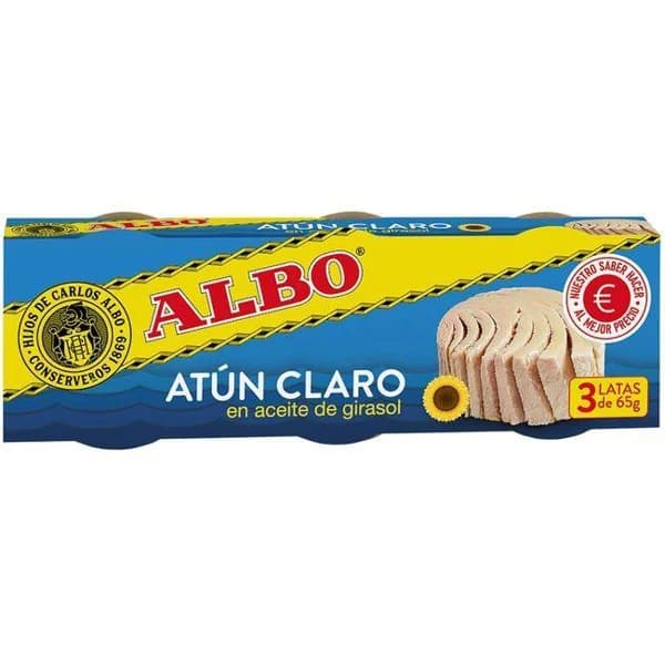 Atún claro en aceite de girasol ALBO, pack 3x70 g - 1 ud - Imagen del producto en Findit