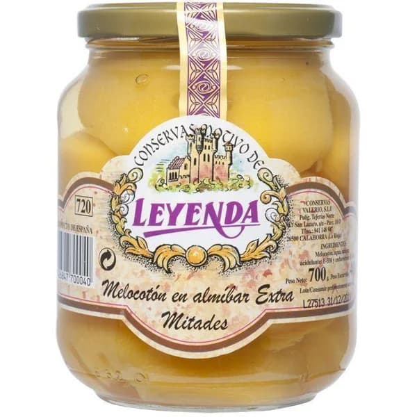 Melocotón en almíbar extra mitades LEYENDA, frasco 400 g - 1 ud - Imagen del producto en Findit