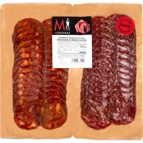 Chorizo-Salchichón ibérico MONTARAZ, pack 2x100 g - 1 ud - Imagen del producto en Findit