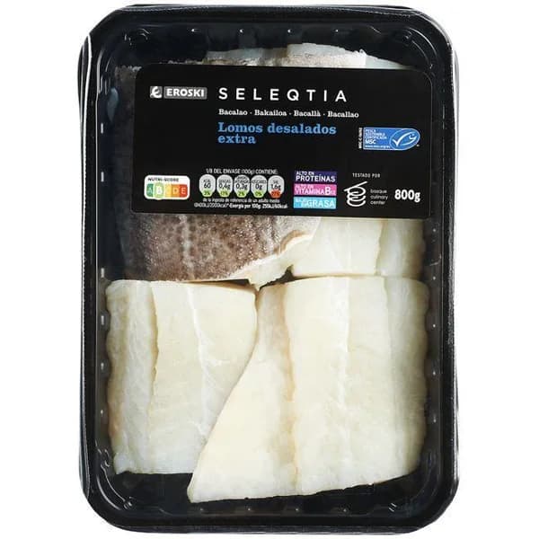 Lomos de bacalao desalado MSC EROSKI SELEQTIA, bandeja 800 g - 1 ud - Imagen del producto en Findit