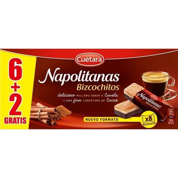 Napolitanas bizcochitos CUÉTARA, 6+2 uds, caja 144 g - 1 ud - Imagen del producto en Findit