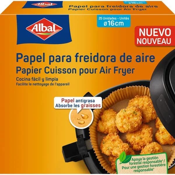Papel para freidora de aire 16 cm ALBAL, caja 25 uds - 25 ud - Imagen del producto en Findit