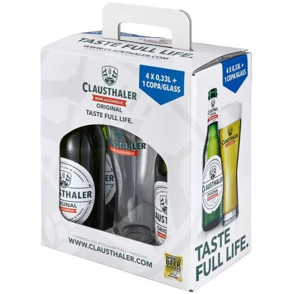 Cerveza CLAUSTHALER, pack 4x33 cl + Vaso - 1 ud - Imagen del producto en Findit