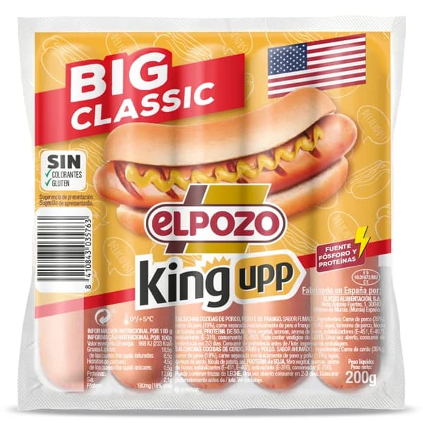 Salchichas big classic Elpozo King upp bolsa 200 g - 1 ud - Imagen del producto en Findit