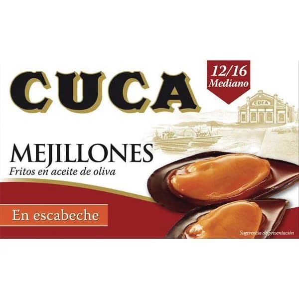 Mejillón en escabeche 12/16 piezas CUCA, lata 115 g - 0.07 kg - Imagen del producto en Findit