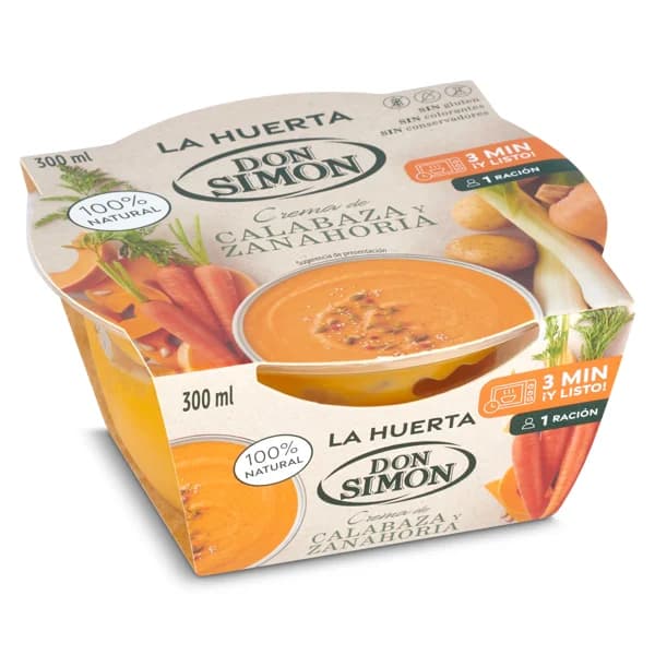 Crema de calabaza y zanahoria Don Simón tarrina 300 ml - 0.3 ud - Imagen del producto en Findit