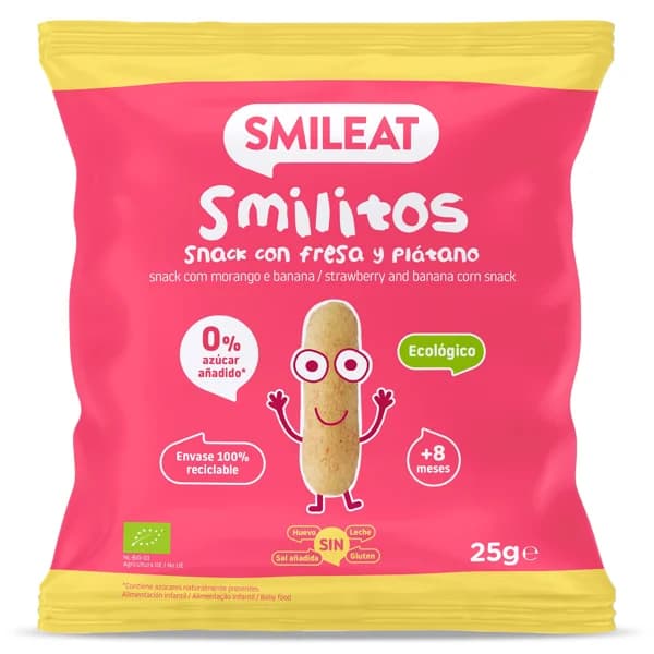 Snack con fresa y plátano smilitos Smileat bolsa 25 g - 0.03 kg - Imagen del producto en Findit