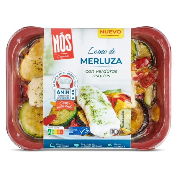 Lomo de merluza MSC con verduras asadas Nos bandeja 300 g - 1 ud - Imagen del producto en Findit