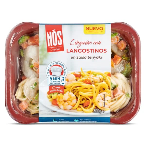 Linguine con langostinos y salsa teriyaki Nos bandeja 300 g - 1 ud - Imagen del producto en Findit