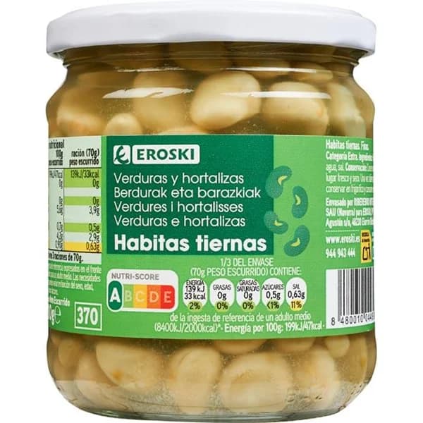Habita tierna extra EROSKI, frasco 210 g - 0.21 kg - Imagen del producto en Findit