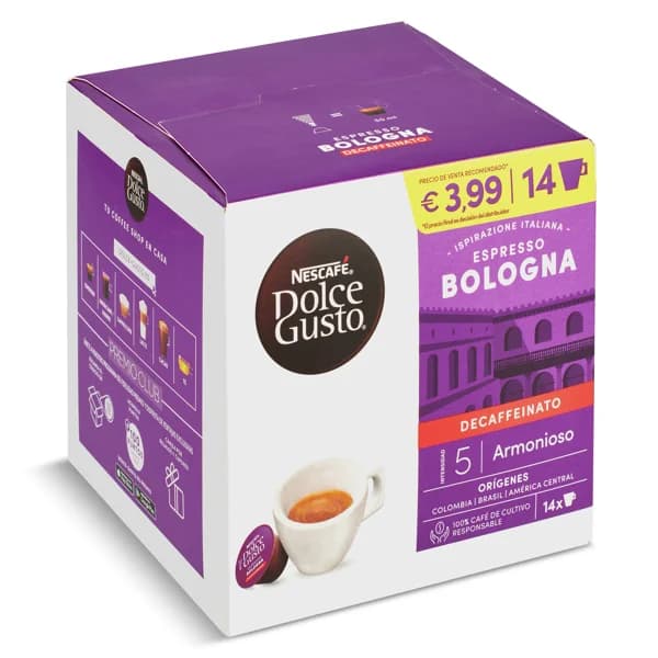 Café descafeinado en cápsulas Bologna Nescafé Dolce Gusto caja 14 unidades - 13.76 ud - Imagen del producto en Findit