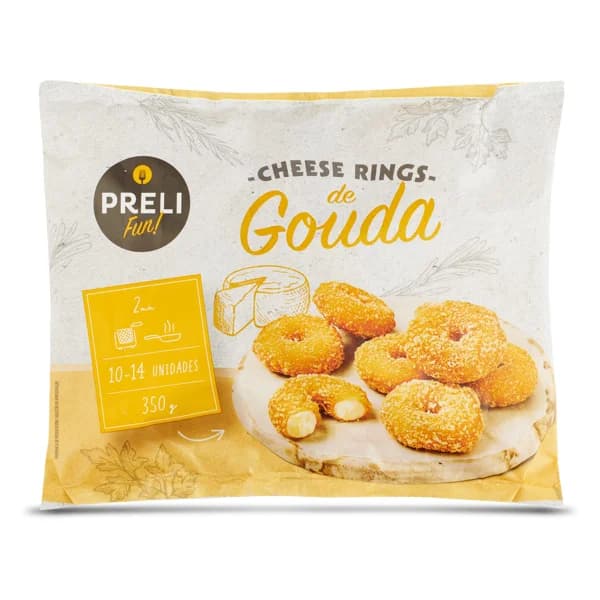 Aritos de queso gouda rebozados Preli bolsa 350 g - 0.35 kg - Imagen del producto en Findit