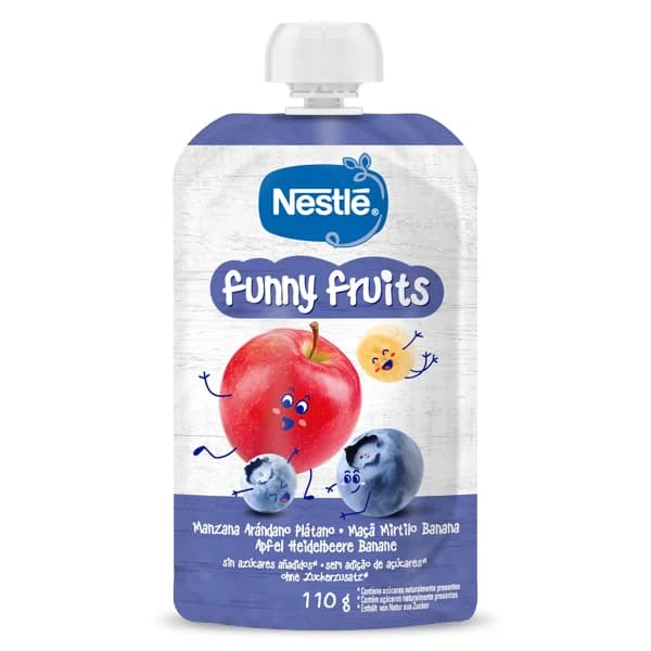 Puré de arándanos, manzana y plátano funny fruits Nestlé bolsa 110 g - 0.11 kg - Imagen del producto en Findit
