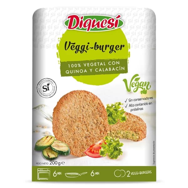 Hamburguesas veganas de calabacín y quinoa DiqueSí bandeja 200 g - 0.2 ud - Imagen del producto en Findit