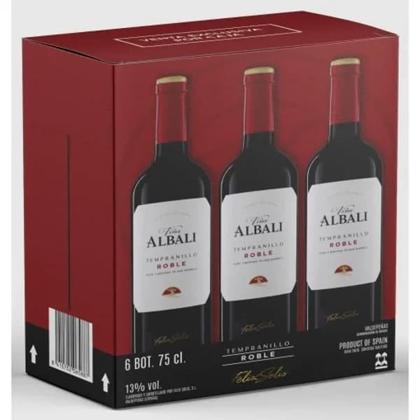 Caja de 6 botellas de vino tinto roble tempranillo Viña Albali D.O. Valdepeñas 75 cl. - 1 ud - Imagen del producto en Findit