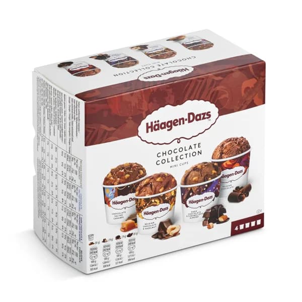 Helado mini cups chocolate collection 4 unidades Haagen Dazs caja 326 g - 0.33 ud - Imagen del producto en Findit