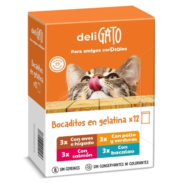 Alimento para gatos bocaditos en gelatina Deligato Dia pack 12 x 100 g - 1.2 kg - Imagen del producto en Findit
