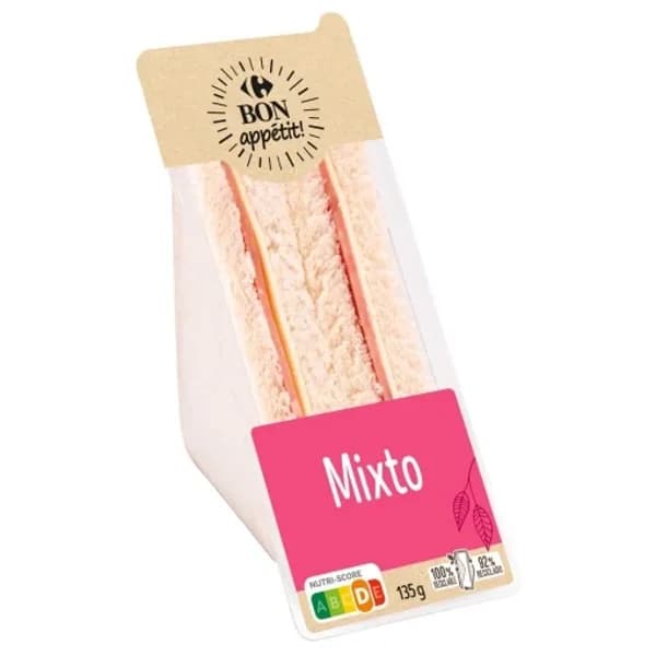 Sándwich mixto Carrefour 135 g. - 0.14 kg - Imagen del producto en Findit