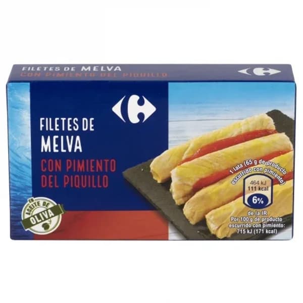Filetes de melva con pimiento del piquillo en aceite de oliva Carrefour 65 g. - 0.07 kg - Imagen del producto en Findit